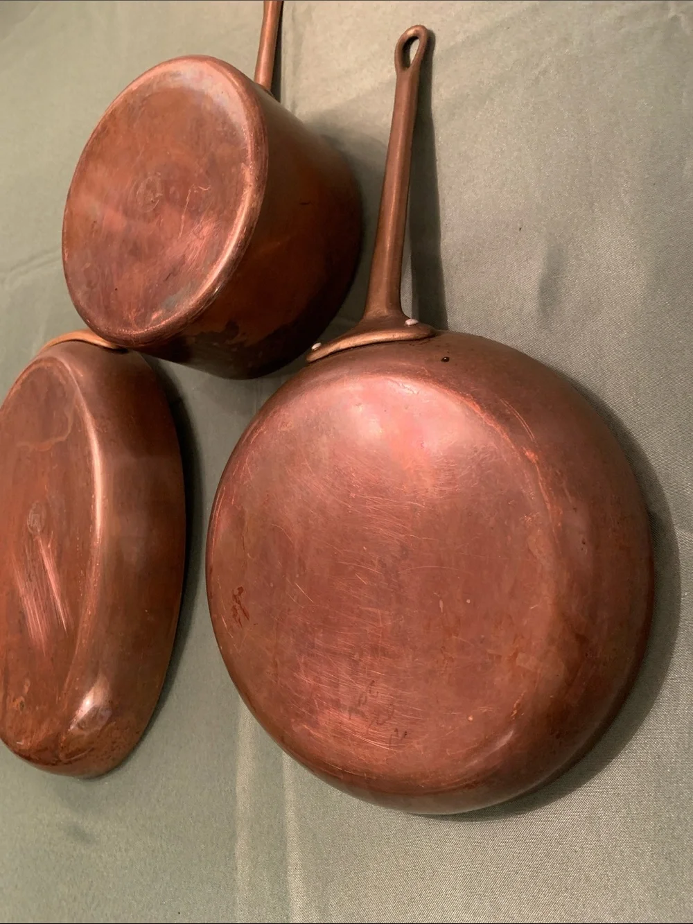 VTG Copper Cookware set Of (3) European/Tuscan/Antique Decor Rare 10” Fish Fryer